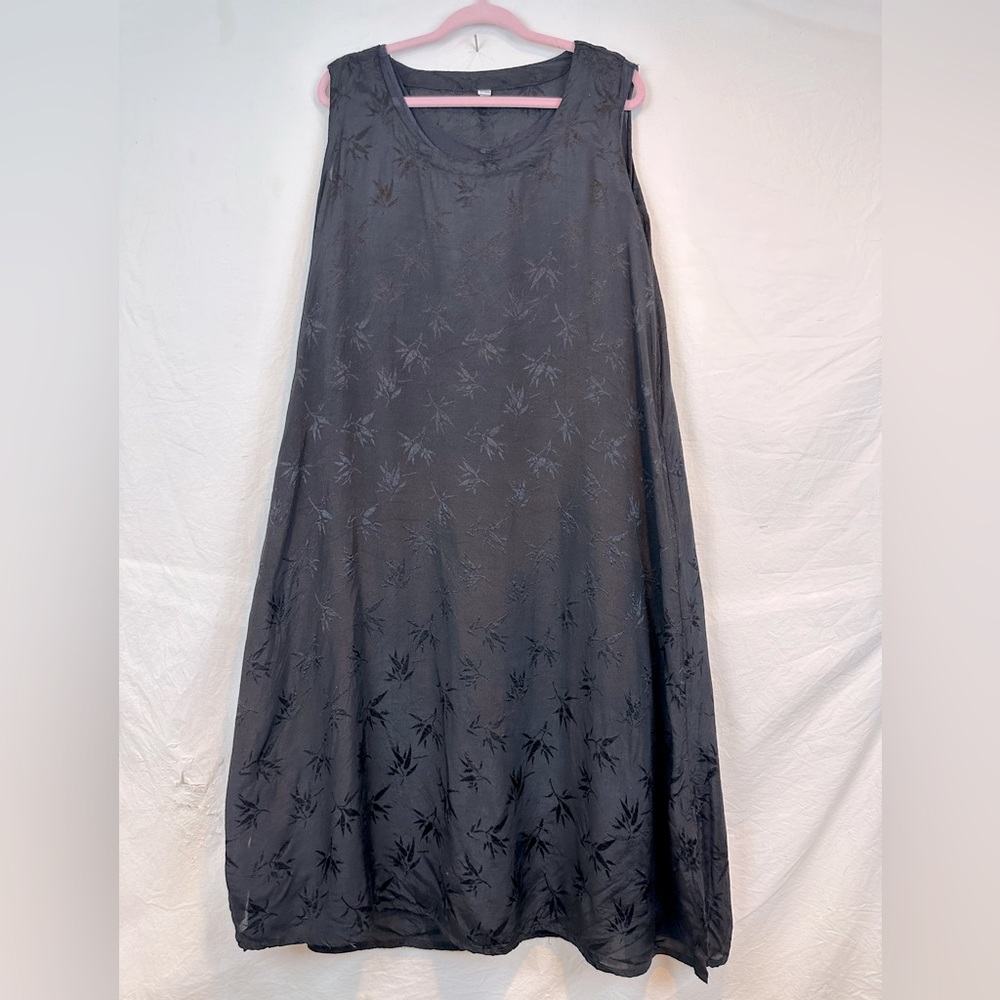 Black Bamboo Leaf Patterned Rayon Maxi Dress - image 1